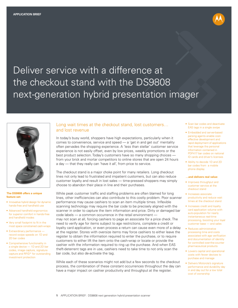 Motorola DS9808 - Symbol - Wired Handheld Barcode Scanner, DS9808 User