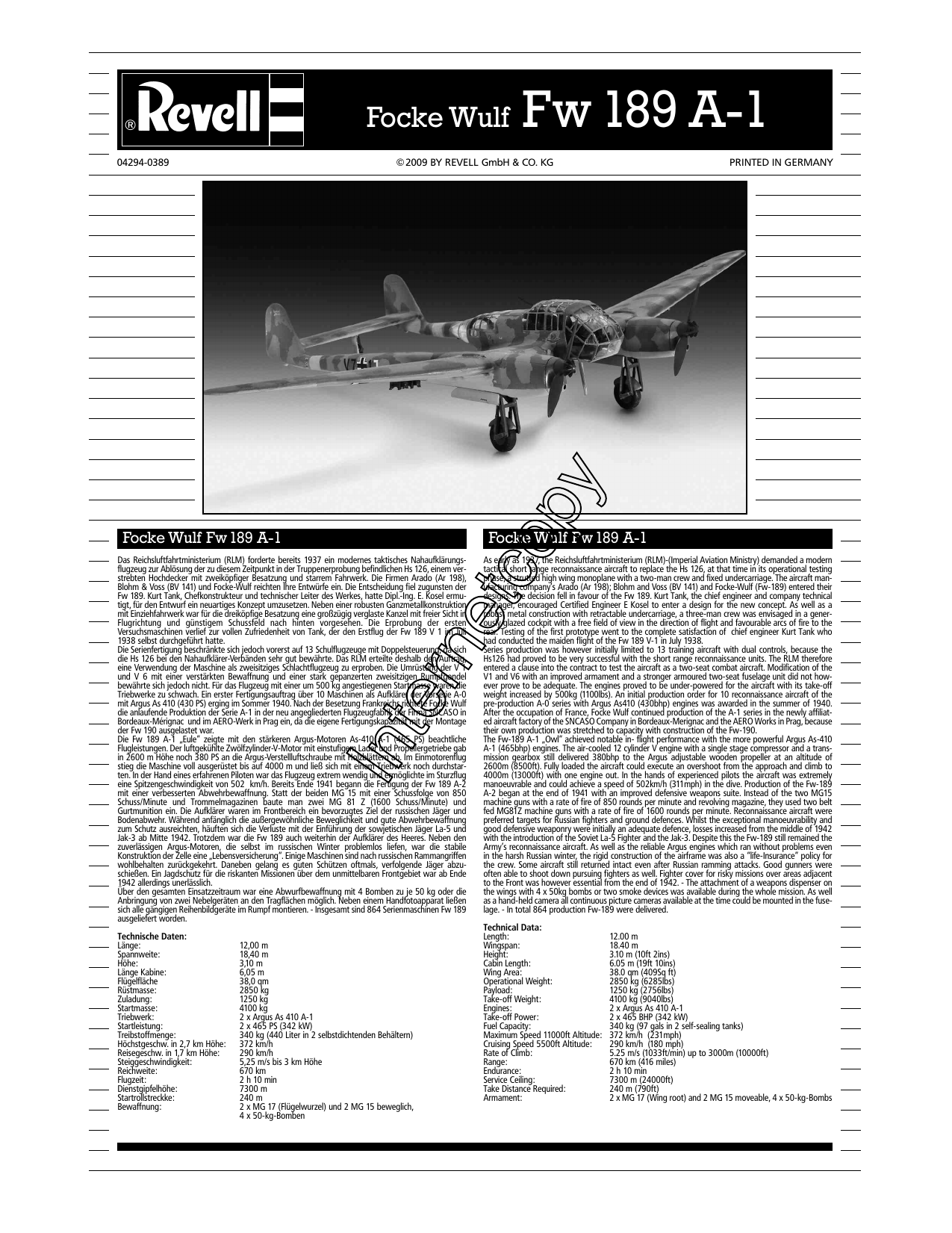 Revell Focke Wulf Fw 1 A 1 Messerschmitt Bf 110 E 1 Manuale Utente Manualzz
