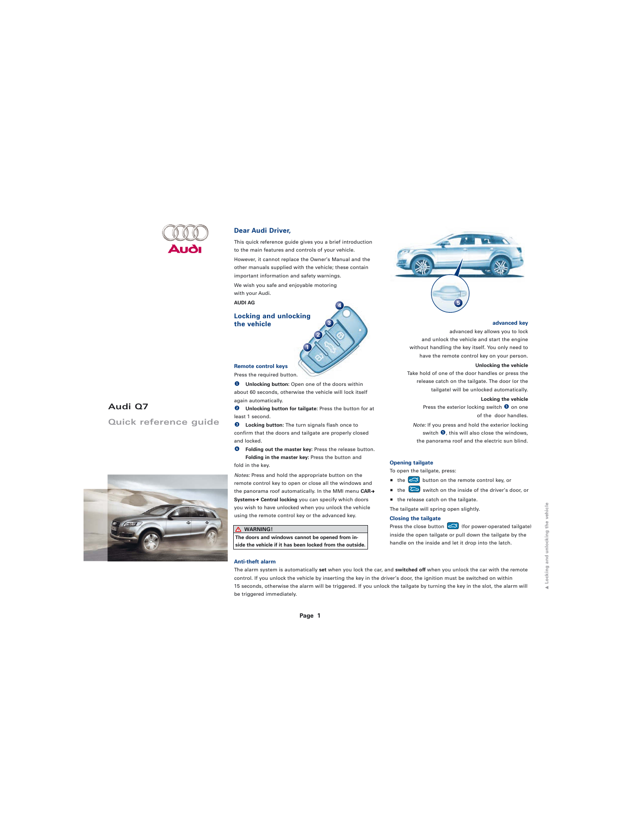 Audi Q7 Quick Reference Manual Manualzz