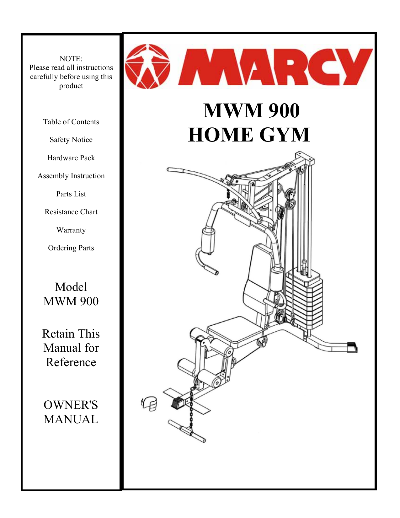 Marcy apex 2025 home gym manual