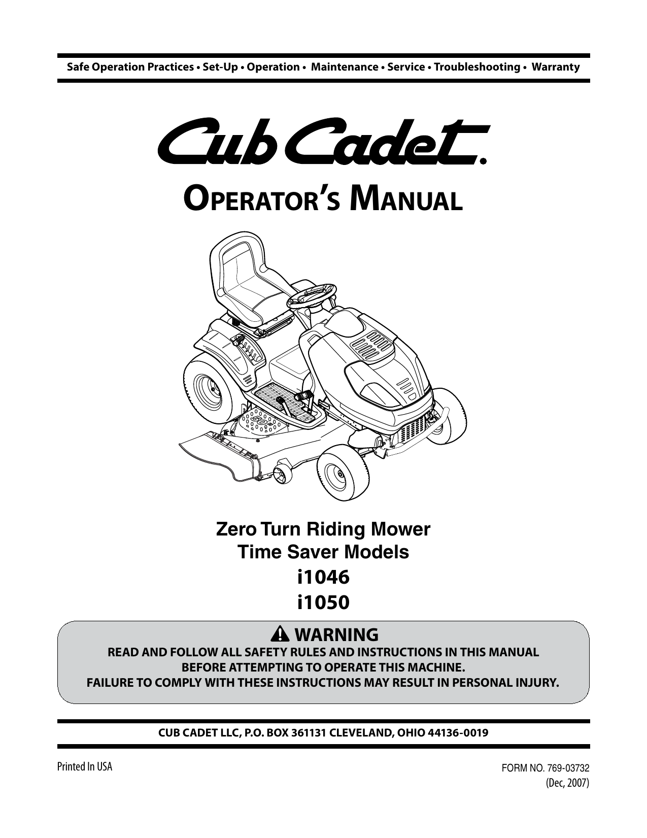 Cub Cadet I1050, i1046 Operator's Manual | Manualzz