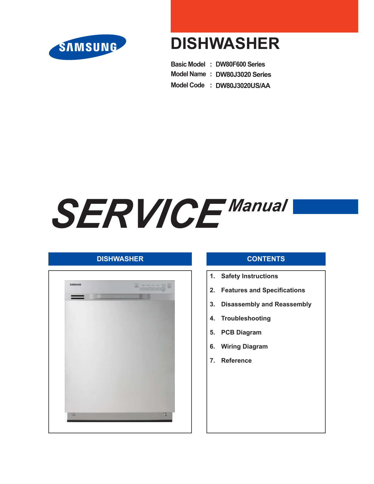 Samsung DW80F600 Series, DW80J3020 Series Service Manual Manualzz