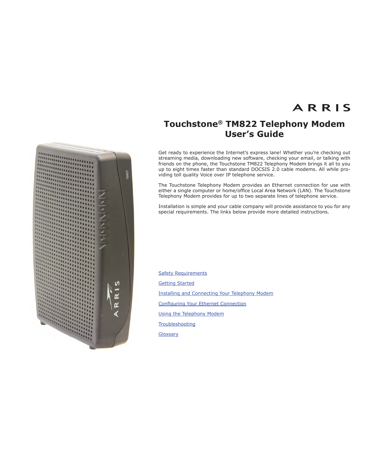 Arris Touchstone TM802, Touchstone TM822, Touchstone TM804 User manual