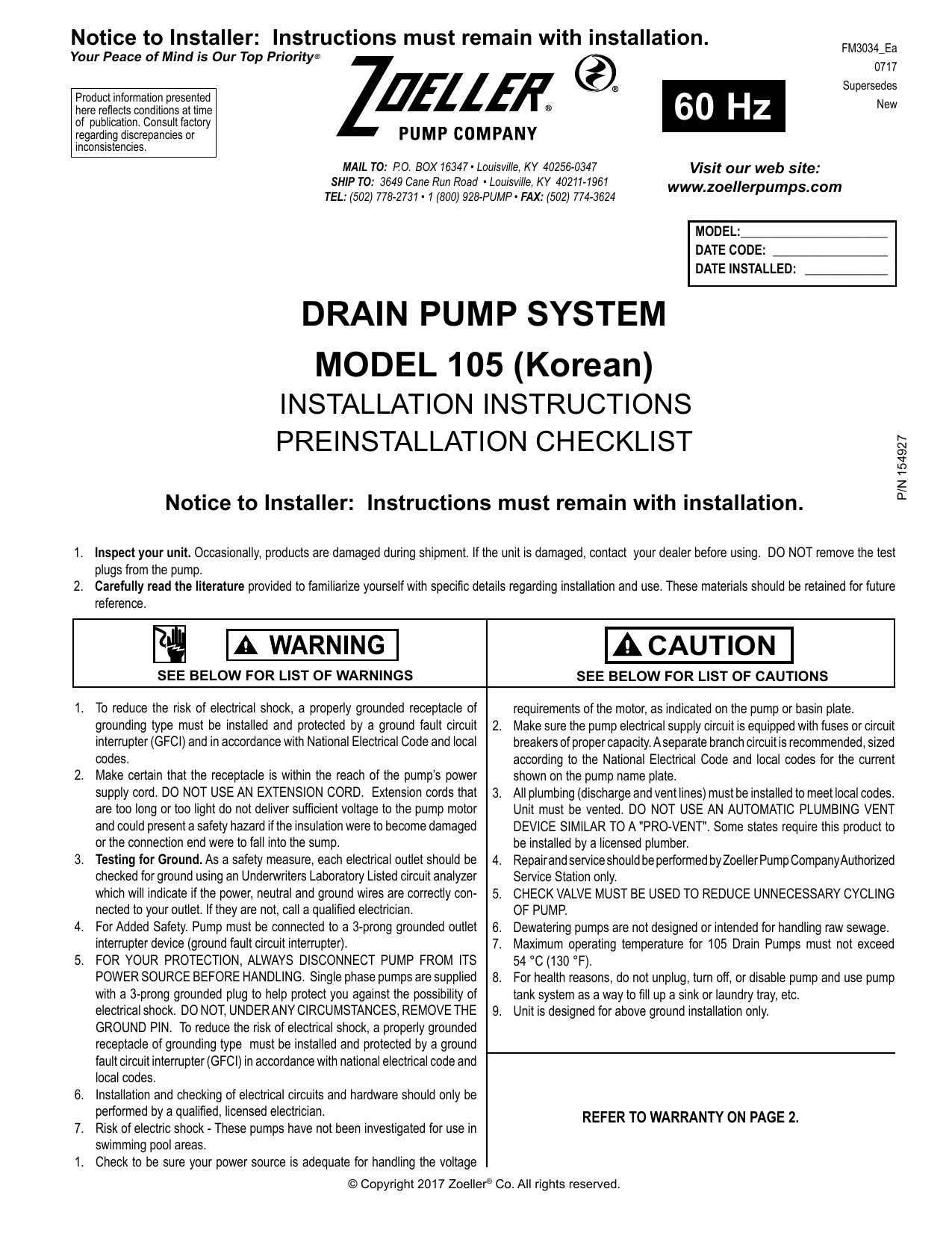 Zoeller 105 User manual | Manualzz