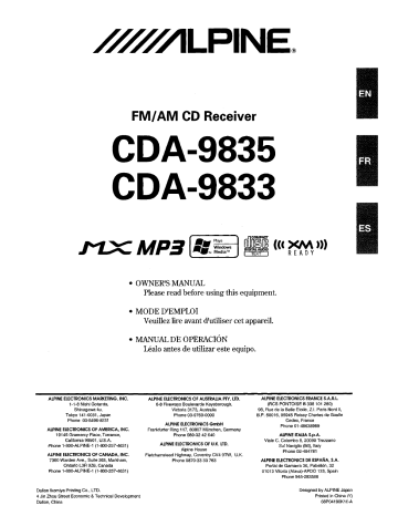 Alpine S634 - CHA CD / MP3 Changer, CDA-9835, CHA-1214, CHM-S630, CDA