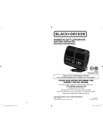 BLACK+DECKER P2G7B Power To Go Lithium Battery Booster