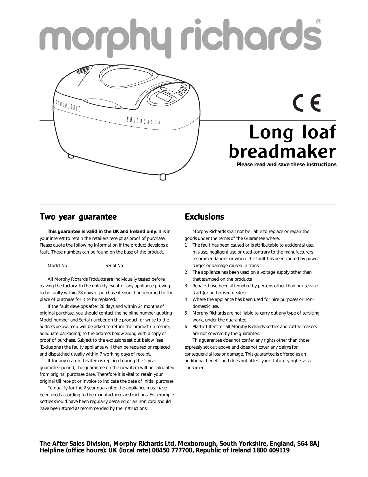 morphy richards bread making machine instructions