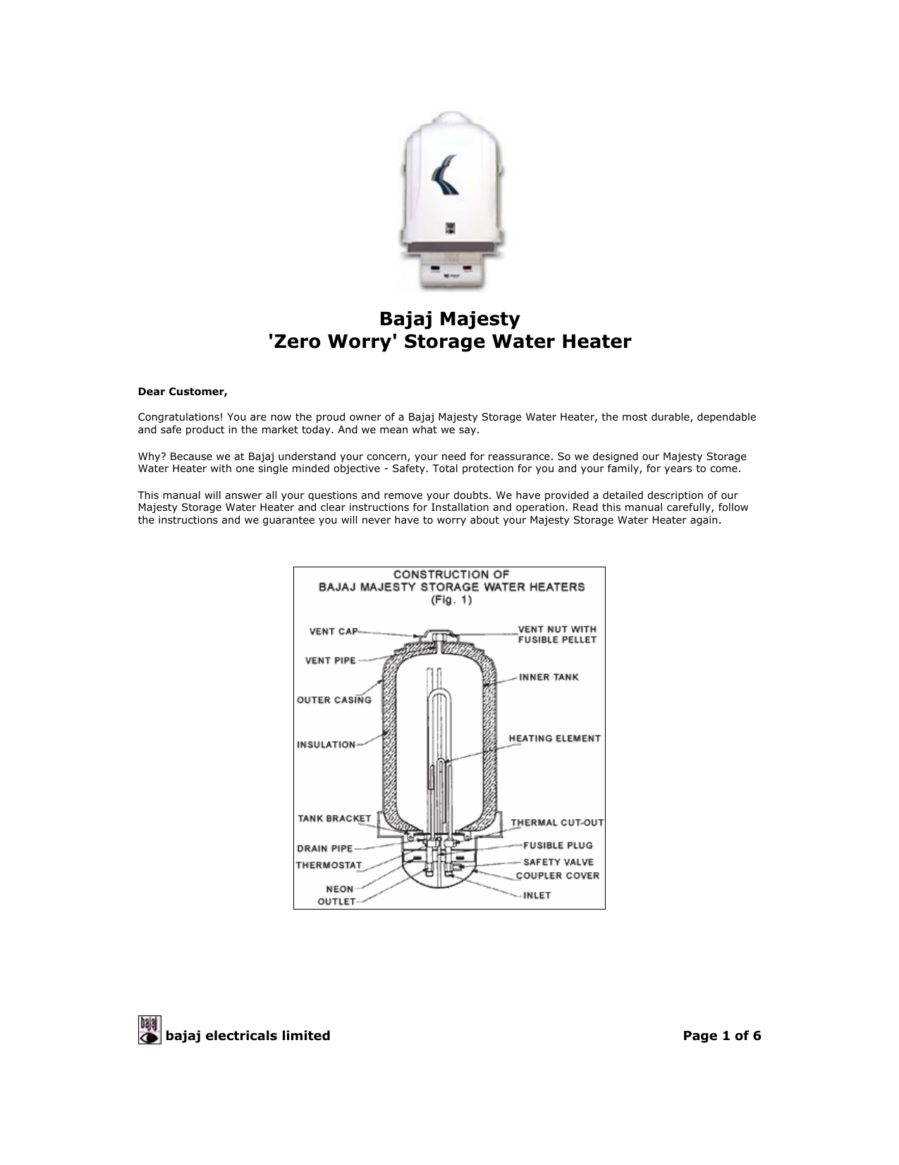 bajaj majesty horizontal storage water heater