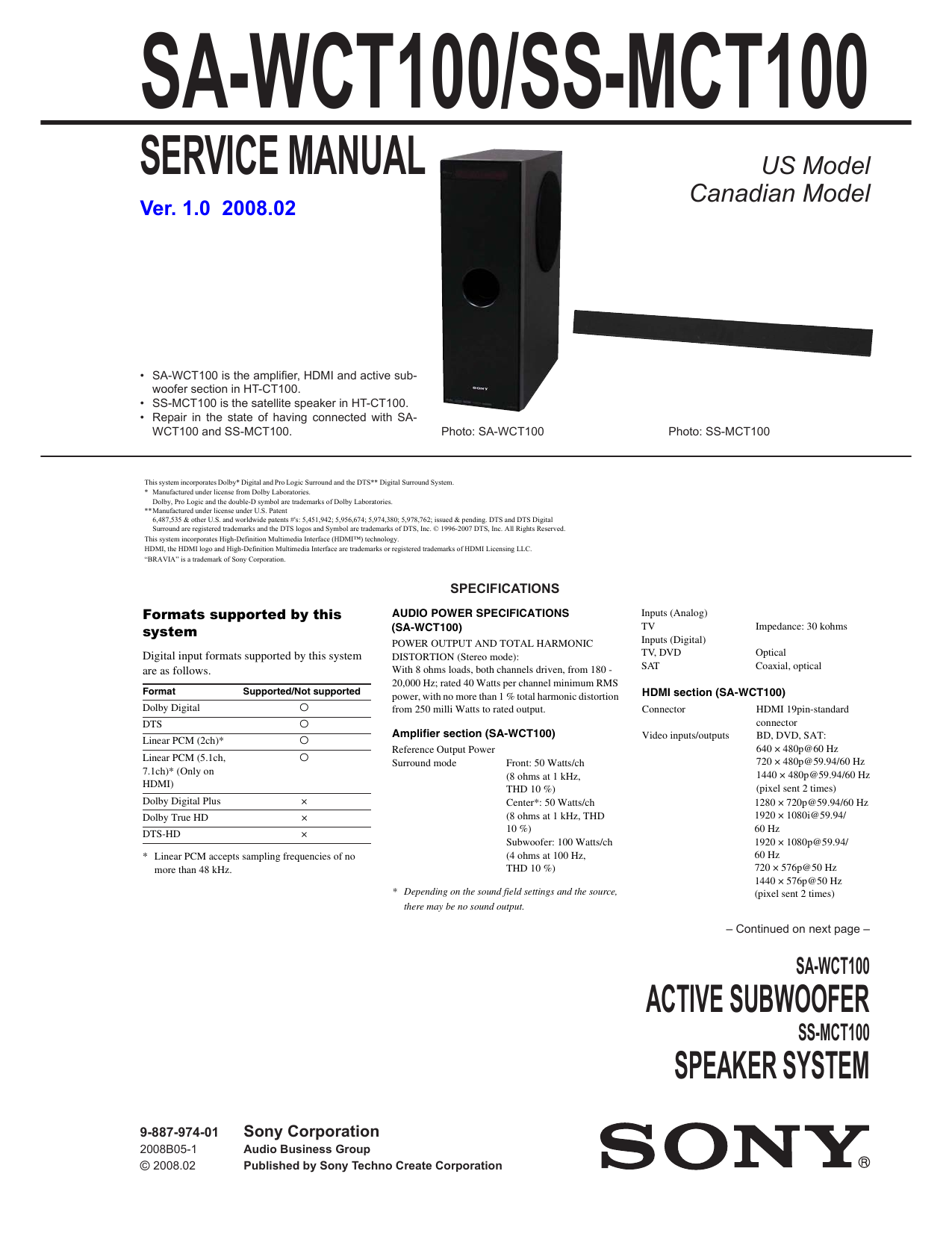 sony ss mct100 soundbar