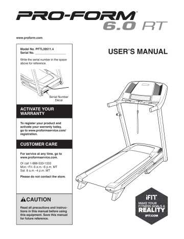  HOW TO FOLD AND MOVE THE TREADMILL. Pro-Form PFTL39511.4, 6.0 RT | Manualzz
