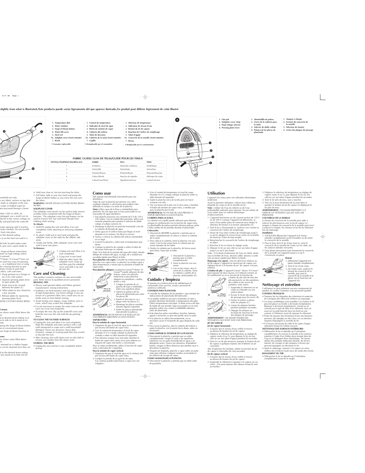 Black Decker Gizmo Steam N Crease C520 Use And Care Book Manualzz