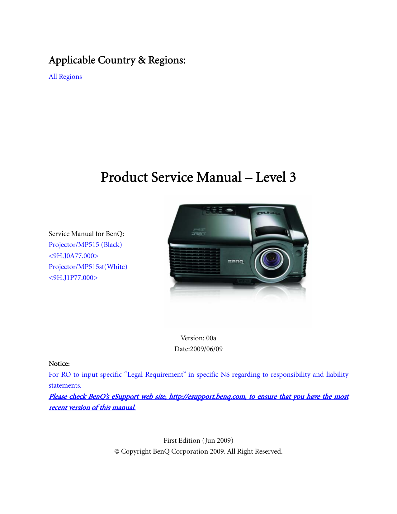 BenQ MP515 - SVGA DLP Projector, MP515st User manual | Manualzz