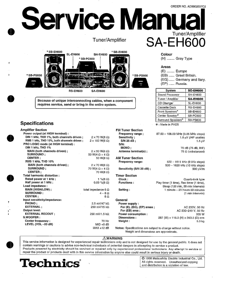 Technics Sb Eh600 Sh Eh600 Rs Eh600 Sb Pc600 Sl Eh600 Sa Eh600 Sb Ps600 User Manual Manualzz