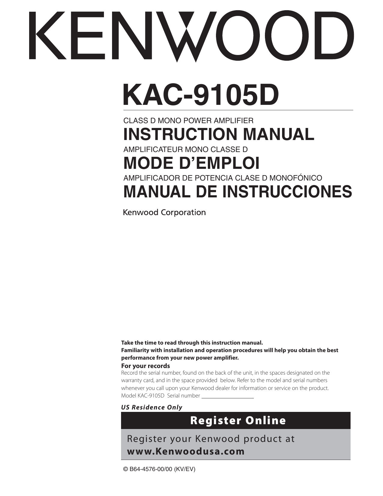 Kenwood Kac-9105D Instruction Manual | Manualzz