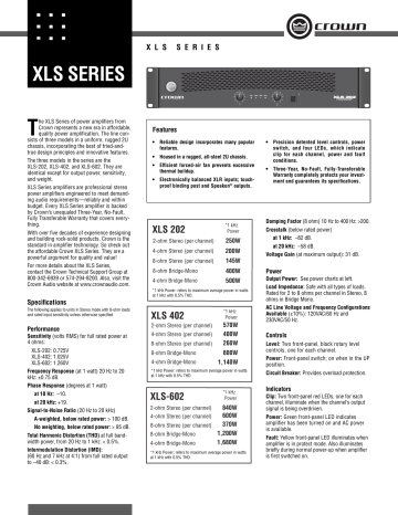 Crown Xls 202 Xls 402 Xls 602 Specifications Manualzz