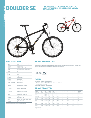 Giant sedona size cheap chart