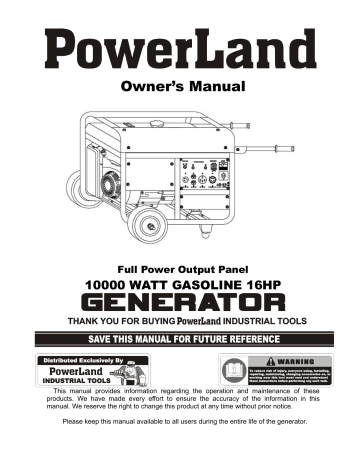 PowerLand PD10000E Owner's Manual - 10,000 Watt Generator | Manualzz