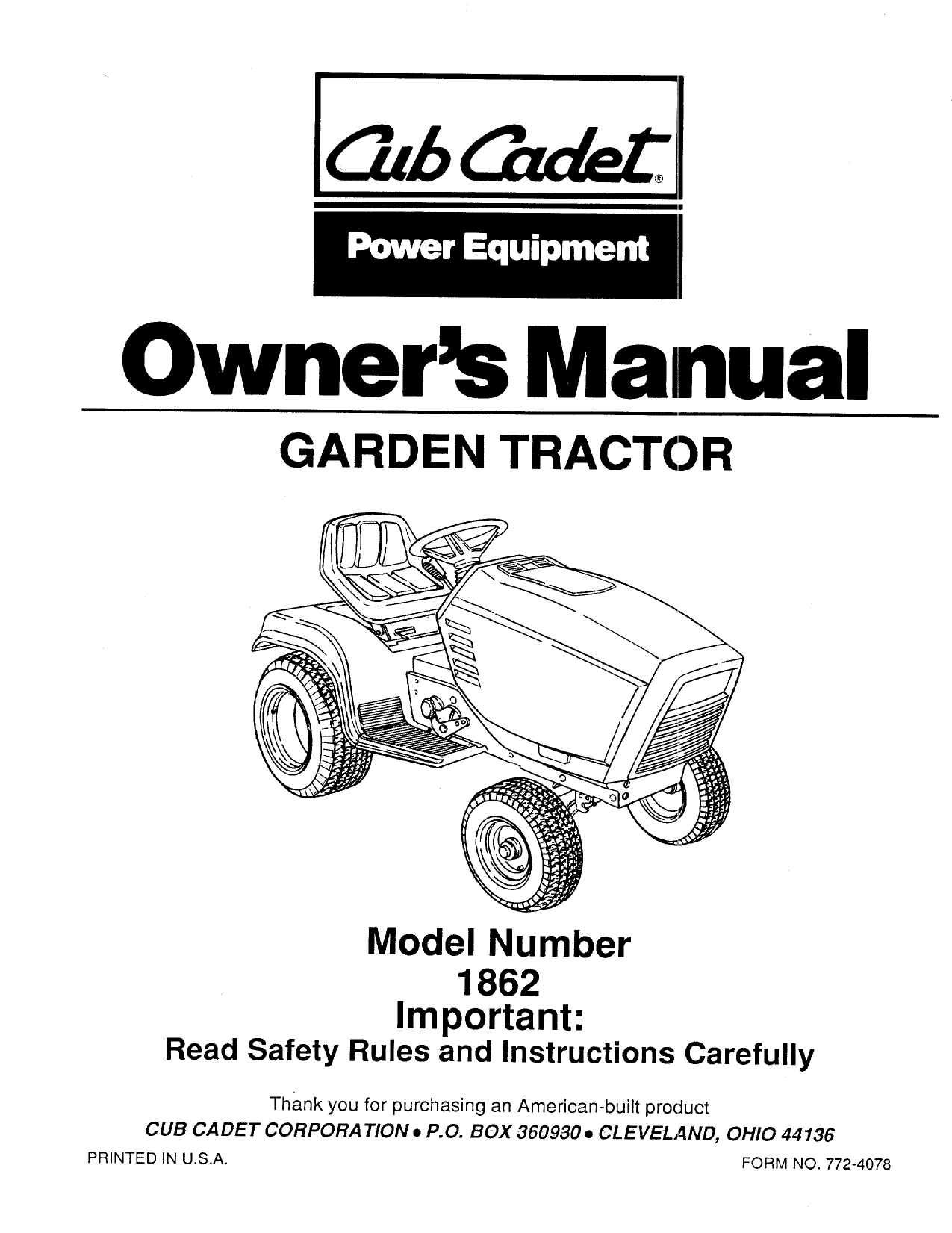 Cub Cadet 1862 Owner S Manual Manualzz