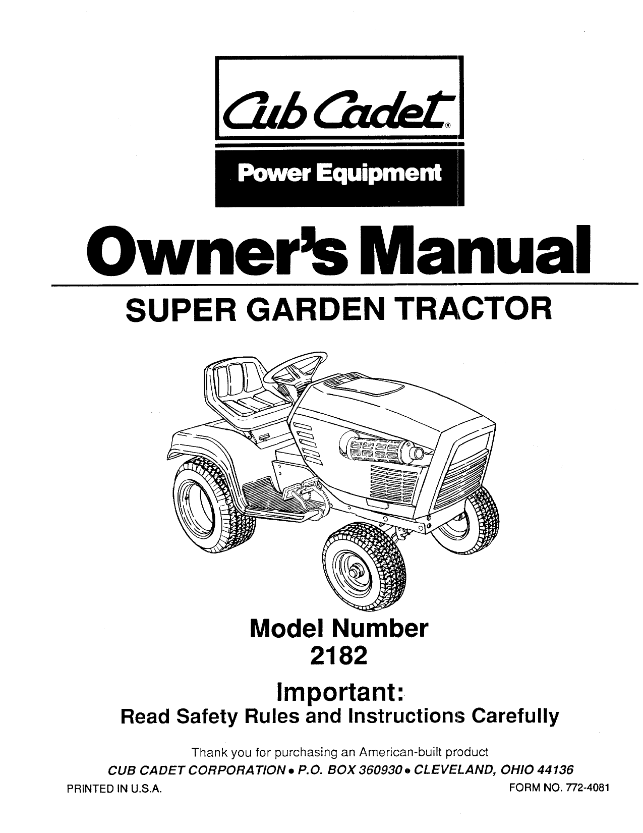 Cub Cadet Parts Manual/Catalog Model 2164 Tractor
