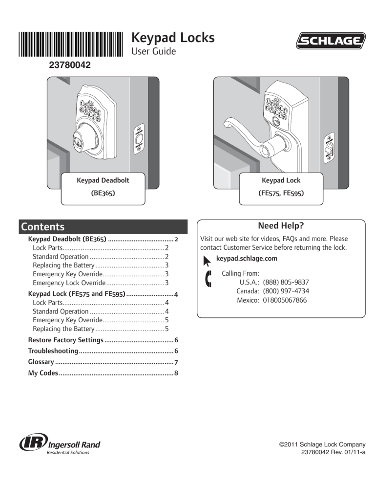 Schlage BE365, FE595, FE575 User manual | Manualzz