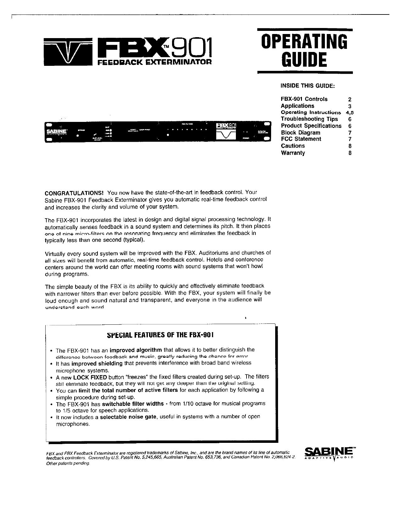 Sabine Fbx 901 Operating Instructions Manualzz