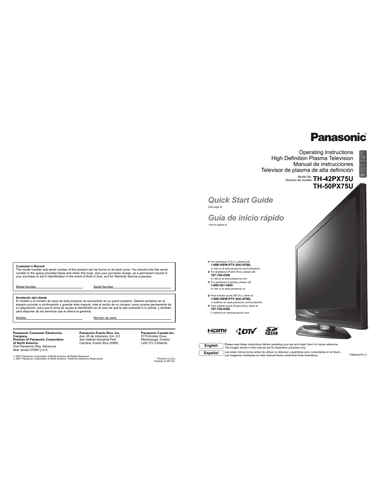 Panasonic Viera TH42PX75U User manual Manualzz