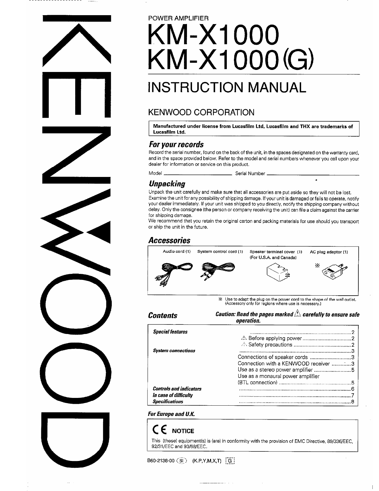 Kenwood Km X1000 Km X1000g Instruction Manual Manualzz