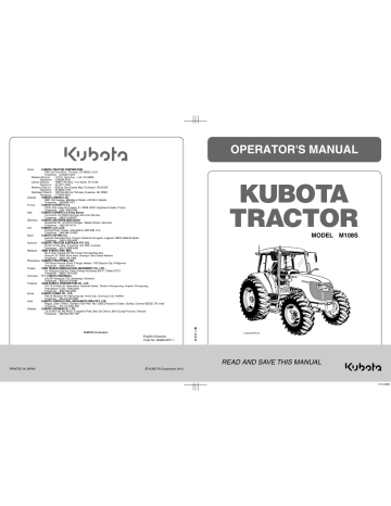 Kubota M105S, M108S, M95S Operator's Manual | Manualzz