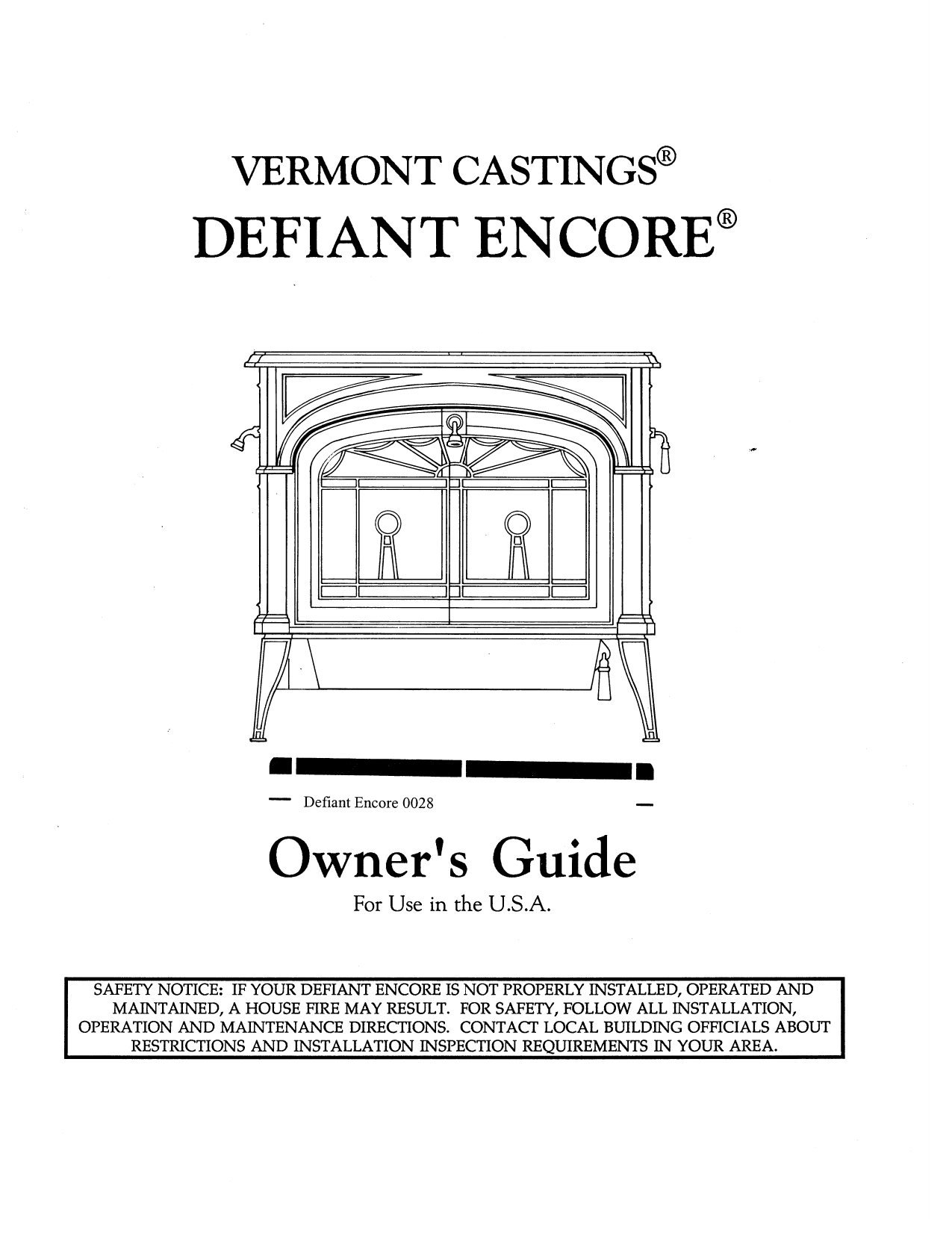 Copy Vermont Castings Defiant Encore Owner's Guide Parts List Model 0082 & 2140 