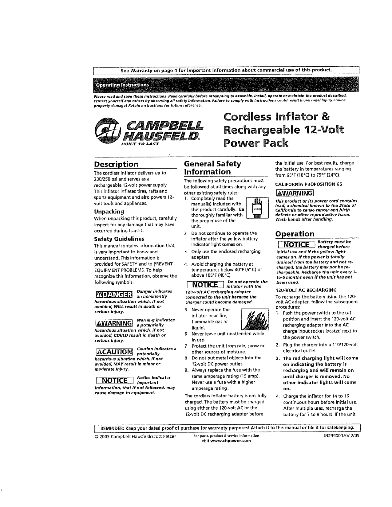 Campbell Hausfeld CC2300 null | Manualzz