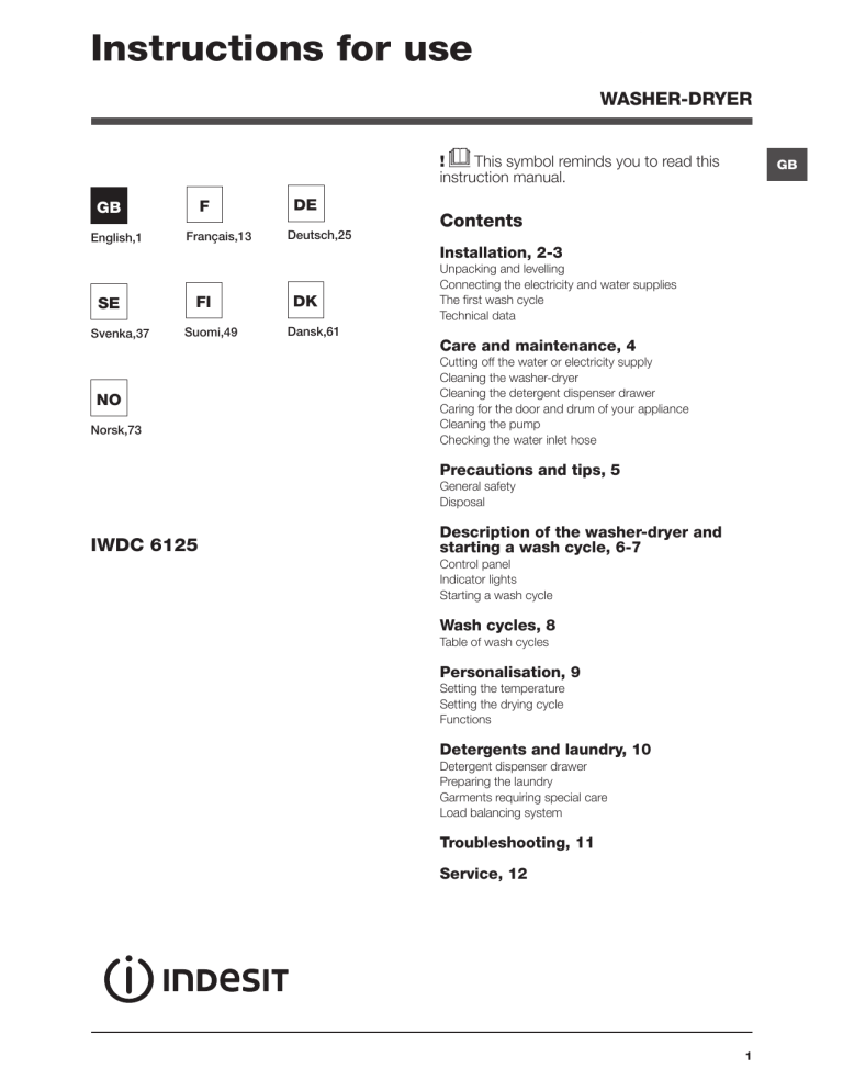 Indesit IWDC 6125 User manual Manualzz