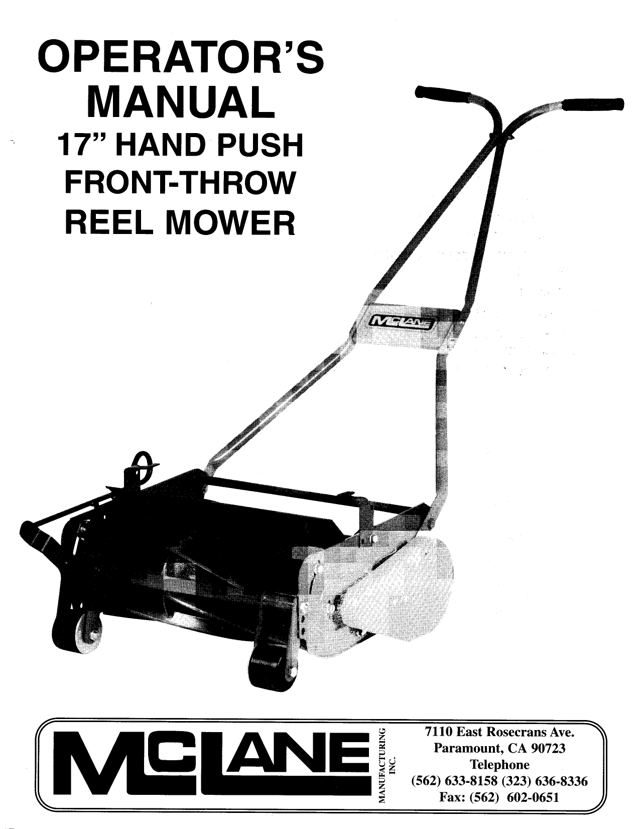 Mclane 17 reel mower Operator's Manual