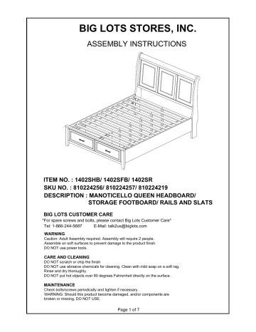 Big Lots 140shb Assembly Instructions Manual Manualzz 140shb Assembly Instructions Manual, King Bed Frame Assembly Instructions