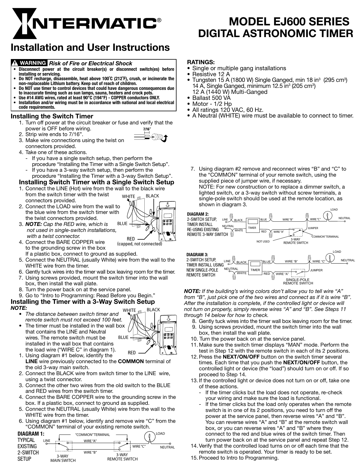 Intermatic EJ600 Series User manual | Manualzz