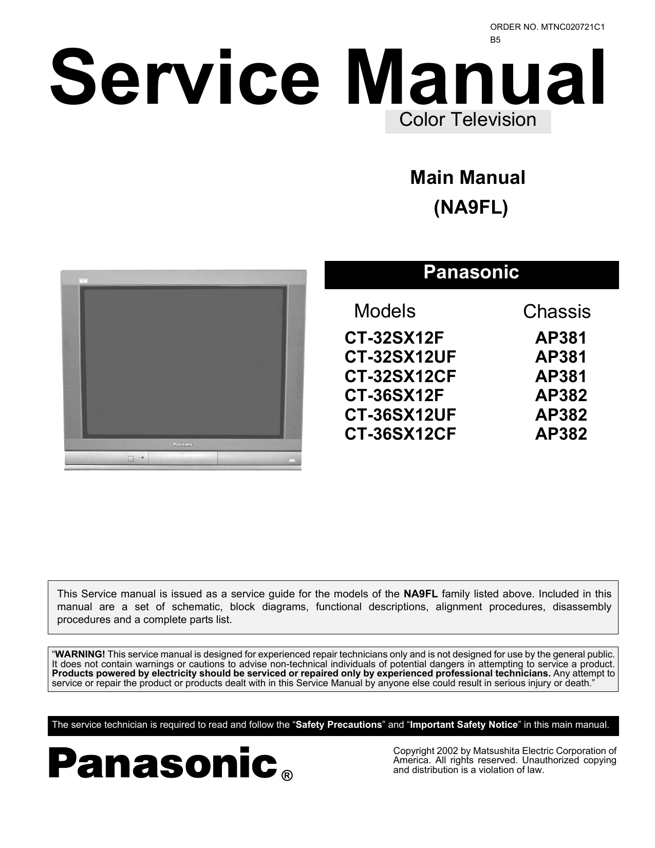 Panasonic CT-32SX12CF, CT-36SX12CF, CT32SX12F - 32