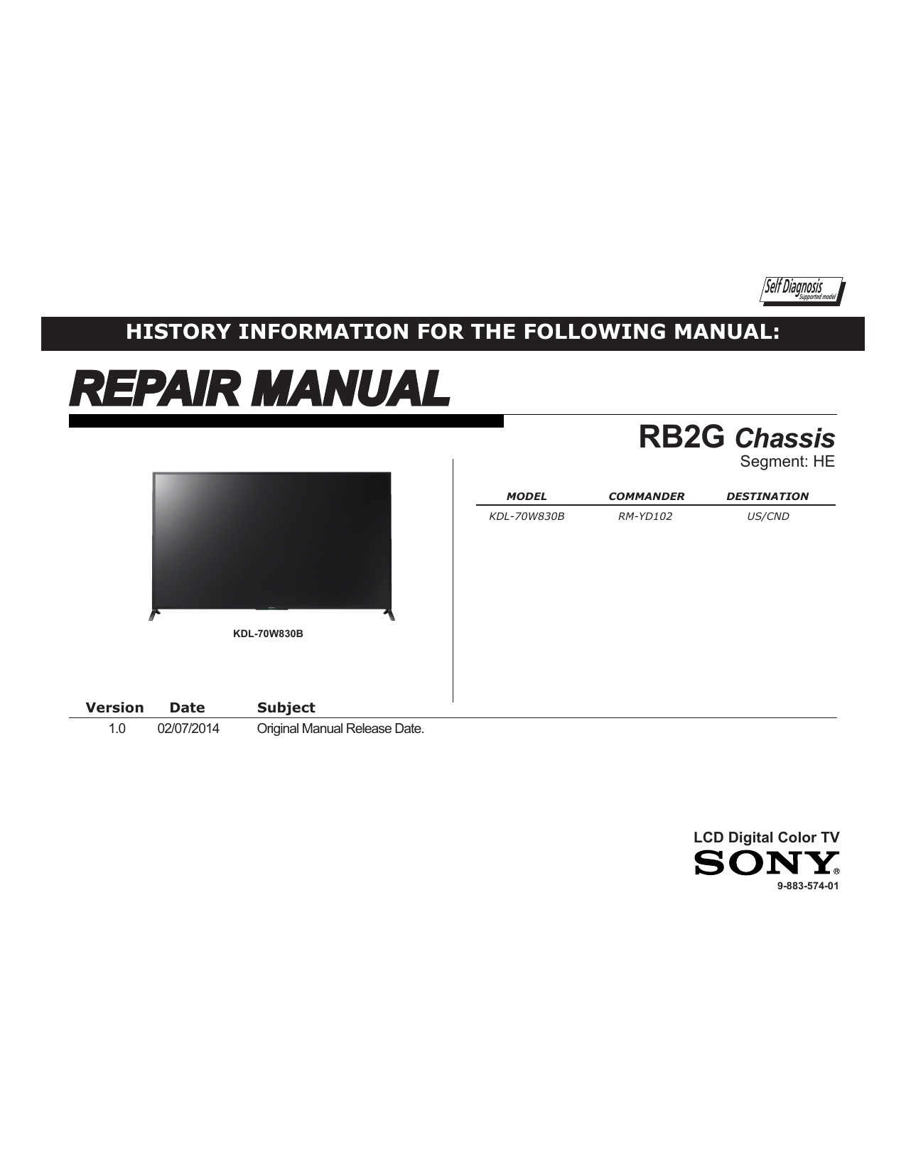 Sony BRAVIA KDL-60W855B, KDL-70W830B Repair Manual | Manualzz