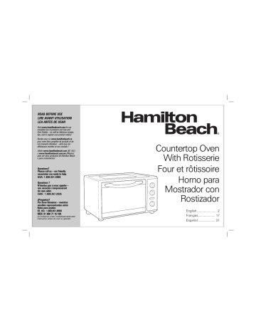 Hamilton Beach 3100c 31100 31101, Hamilton Beach Countertop Oven With Convection Rotisserie Black Model 31101