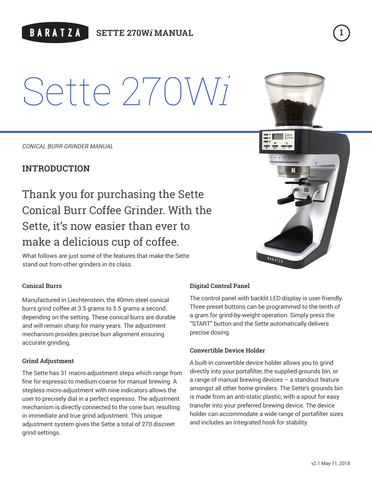 Baratza Sette 270Wi Manual | Manualzz