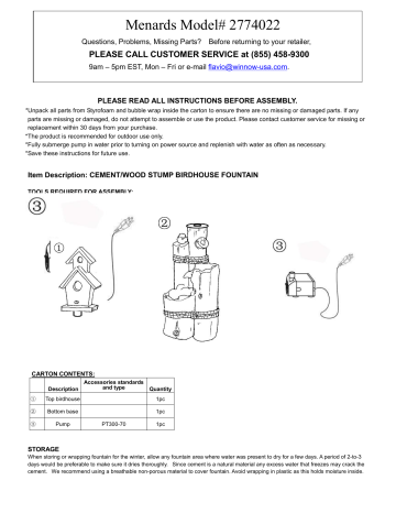 Menards Enchanted Garden 2774022 Instructions Manualzz Menards Enchanted Garden 2774022, Enchanted Garden Water Fountain Parts