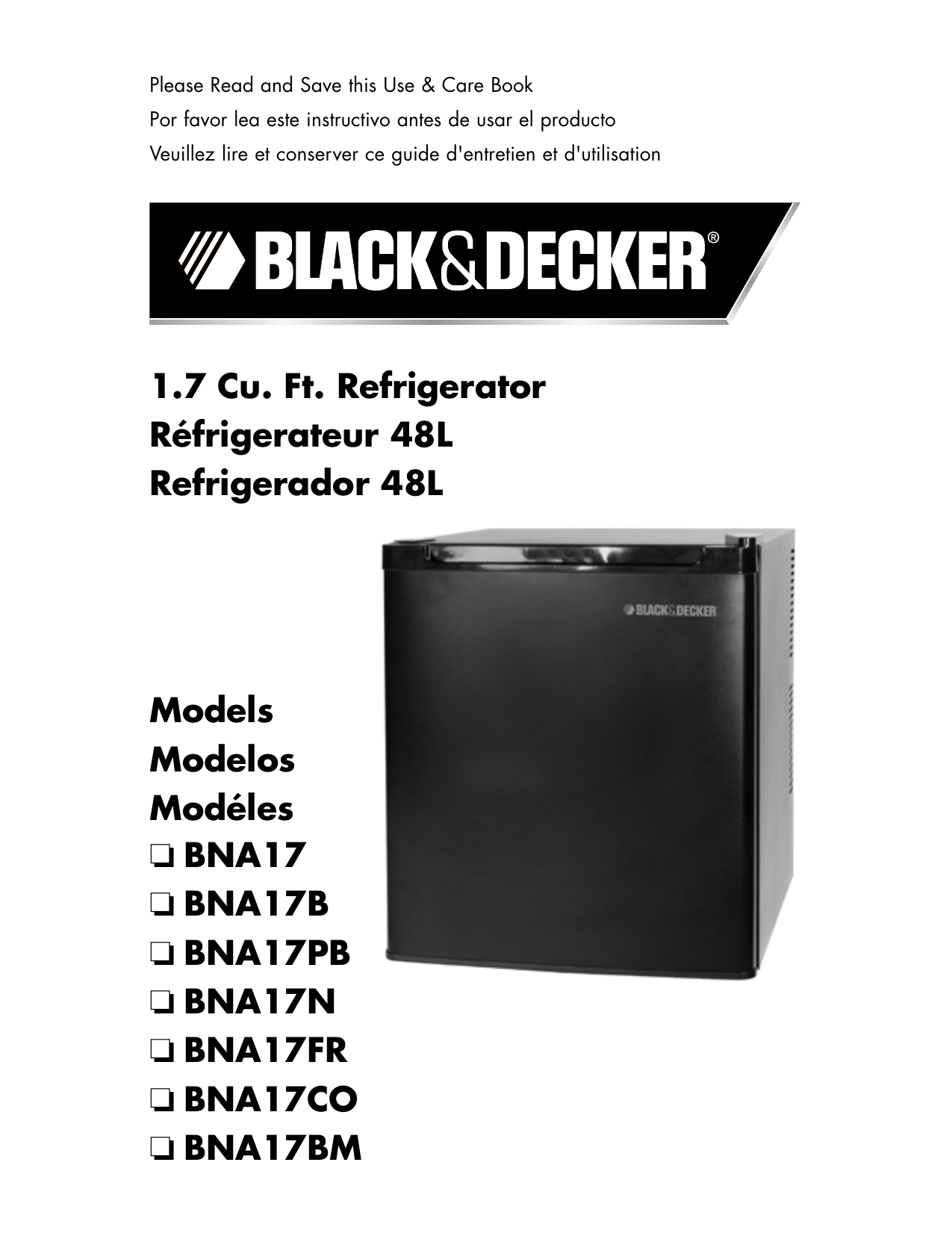 Black & Decker BNA17, BNA17B, BNA17BM, BNA17CO, BNA17FR, BNA17N, BNA17PB  Use & Care Manual | Manualzz