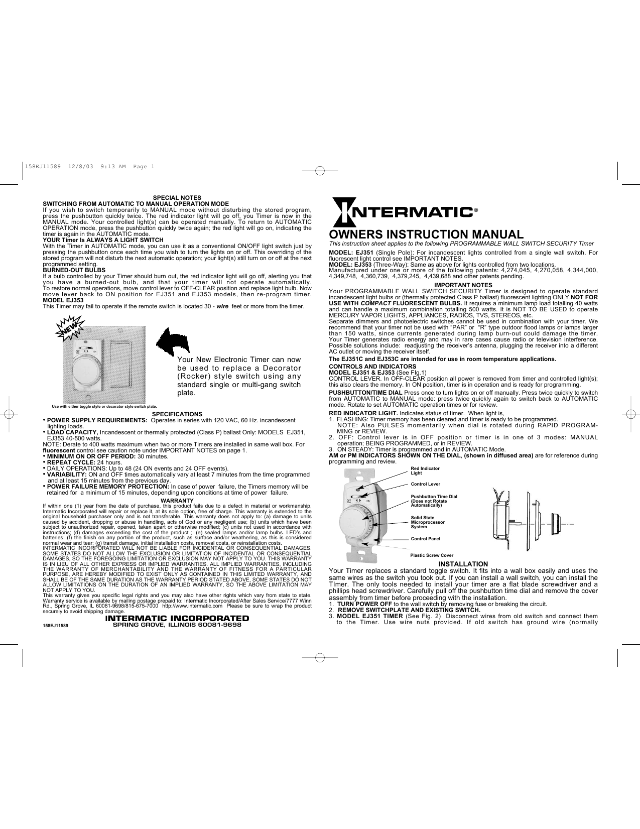 Intermatic Light Timer Ej351 Instructions Shelly Lighting