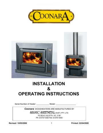 Coonara ASHBED, ASHPAN, BAYWINDOW, BWIA, CCF3, CCI-3, CMF2, CMI, MIDI, MIDI  BAY Installation And Operating