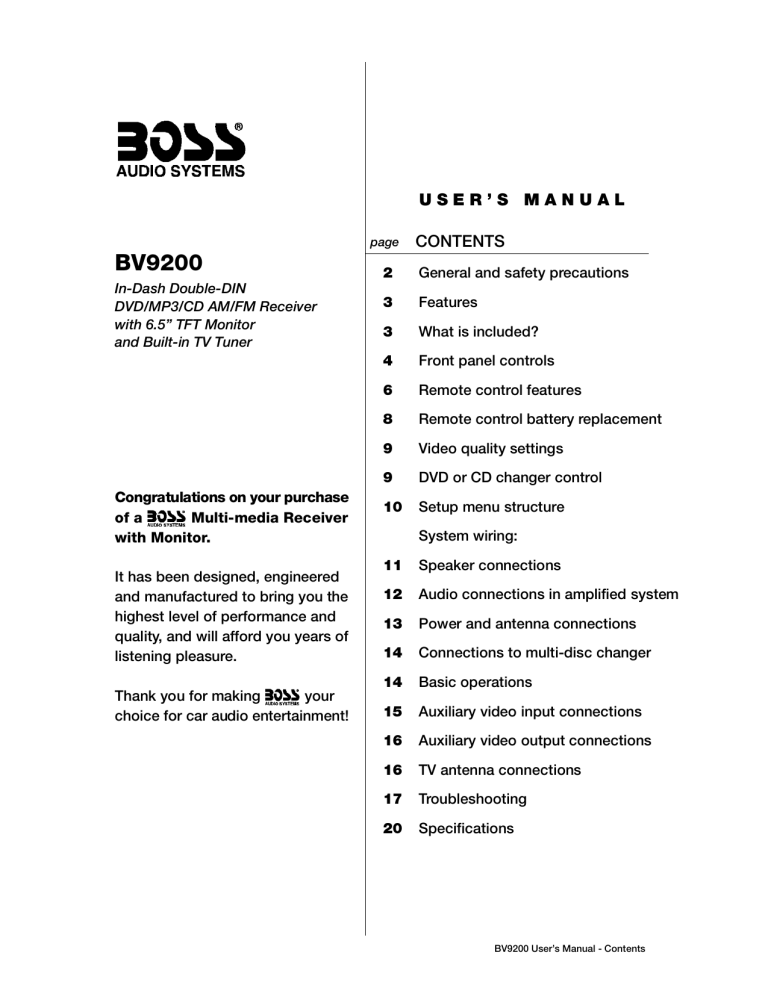 Boss Audio Systems BV9200 User manual Manualzz