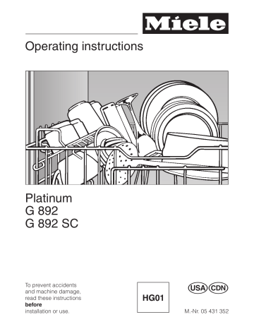 Miele Platinum G 892, Platinum G 892 SC Operating instructions | Manualzz