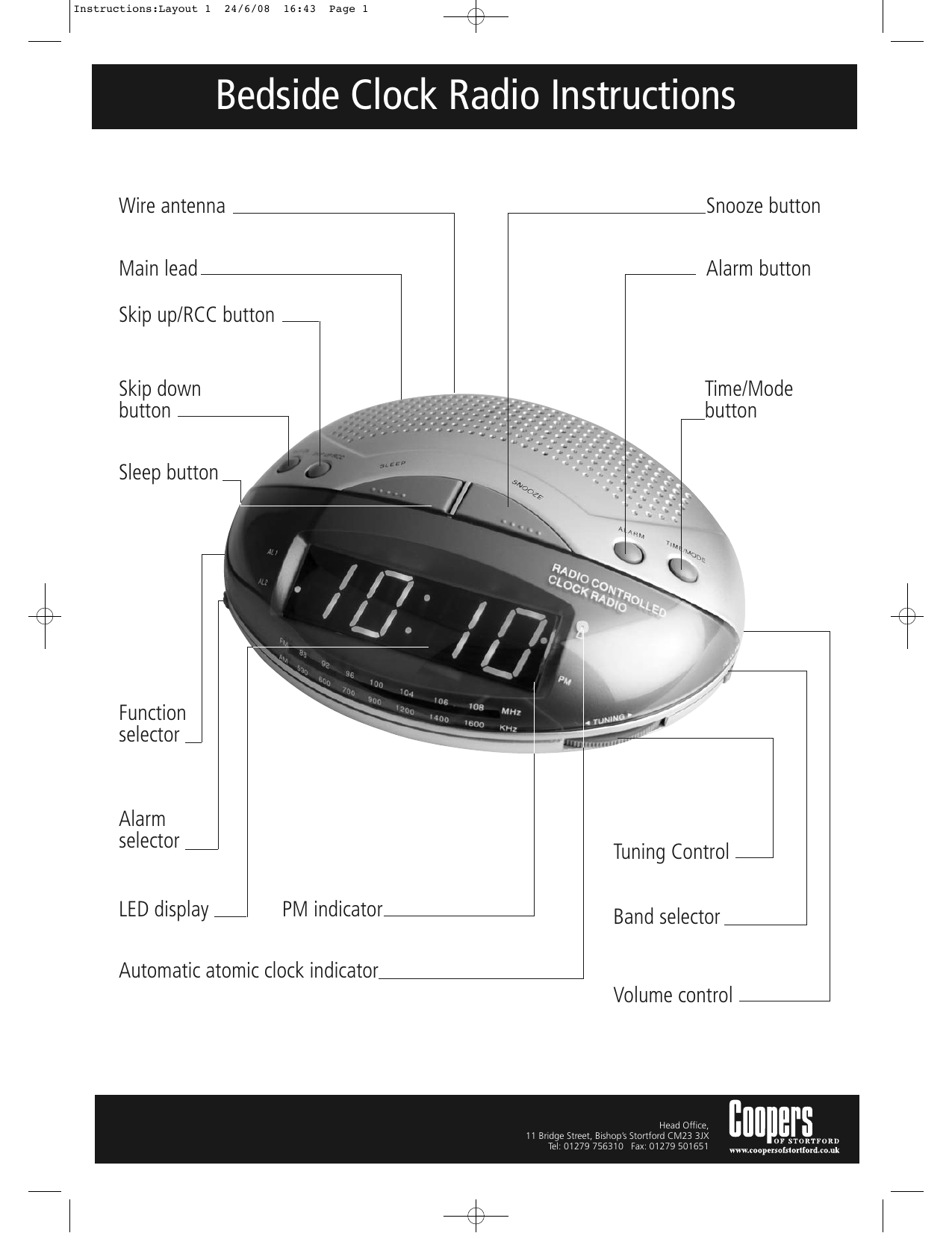 Coopers of Stortford Bedside Clock Radio Operating instructions Manualzz