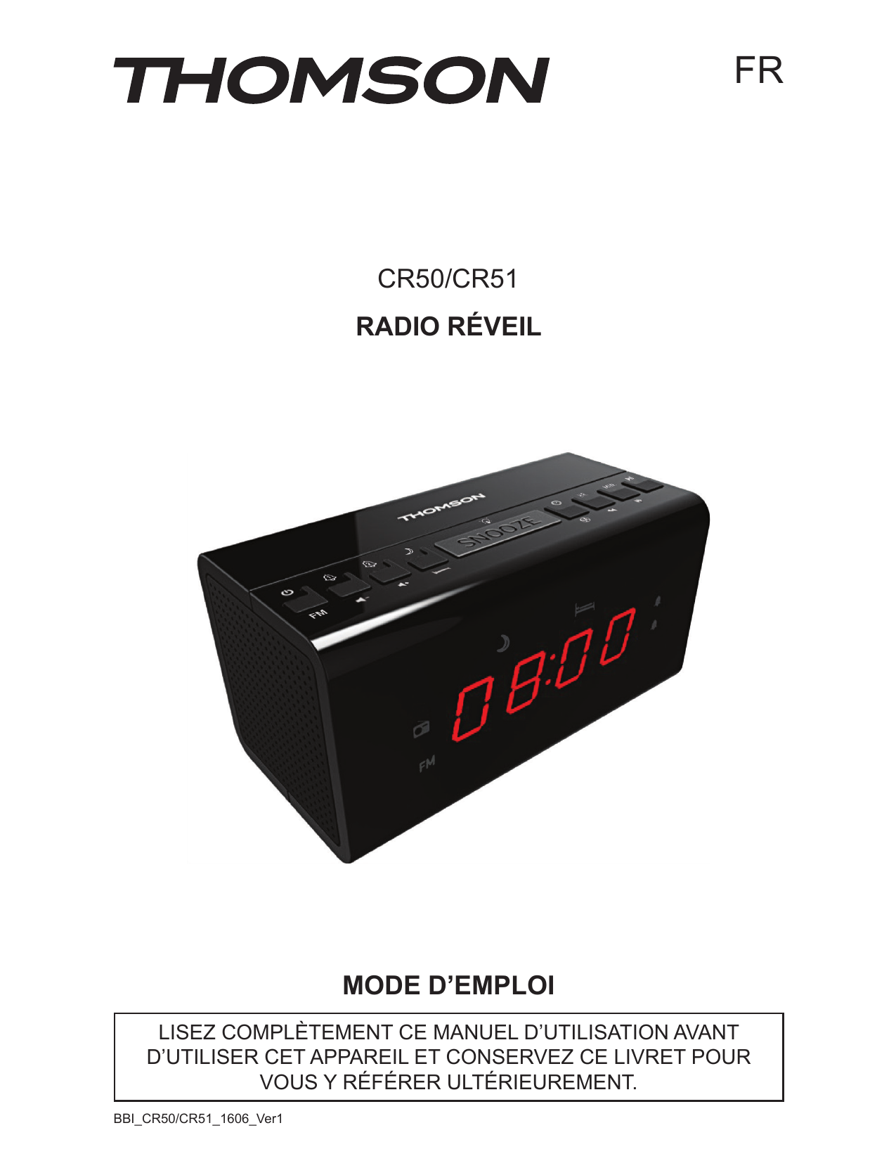 THOMSON Radio Réveil Noir CR50 - Réveil Pratique Avec Répétition D'Alarme