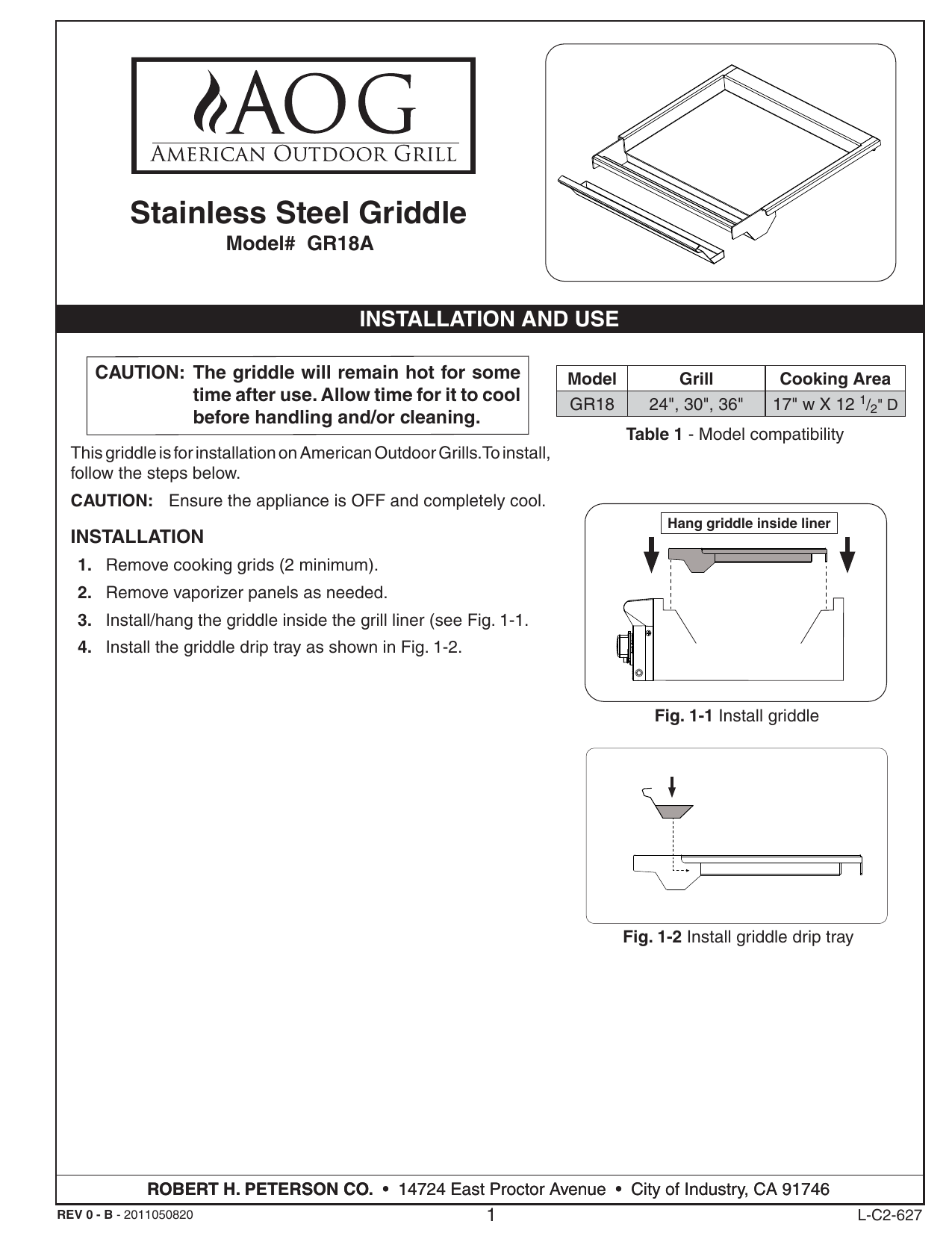 AOG Stainless Steel Griddle Instruction Manual Manualzz