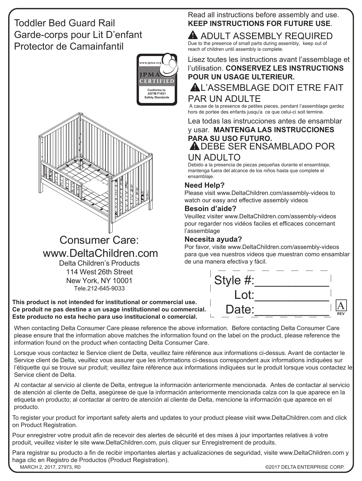 Delta Children Toddler Guardrail/Daybed Kit Assembly Instructions Manualzz