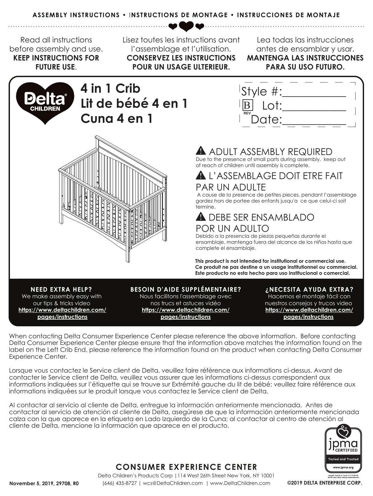 Delta Children Skylar 4in1 Convertible Crib User manual Manualzz