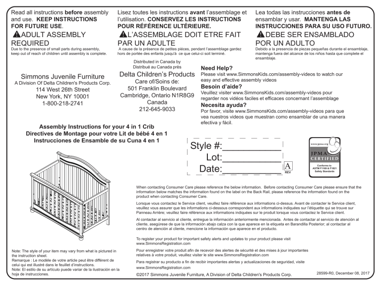 Delta Children Bristol 4in1 Convertible Crib User manual Manualzz